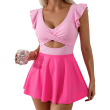 Robe de bain monokini Ă volants pour femmes, pour-rose rouge XL