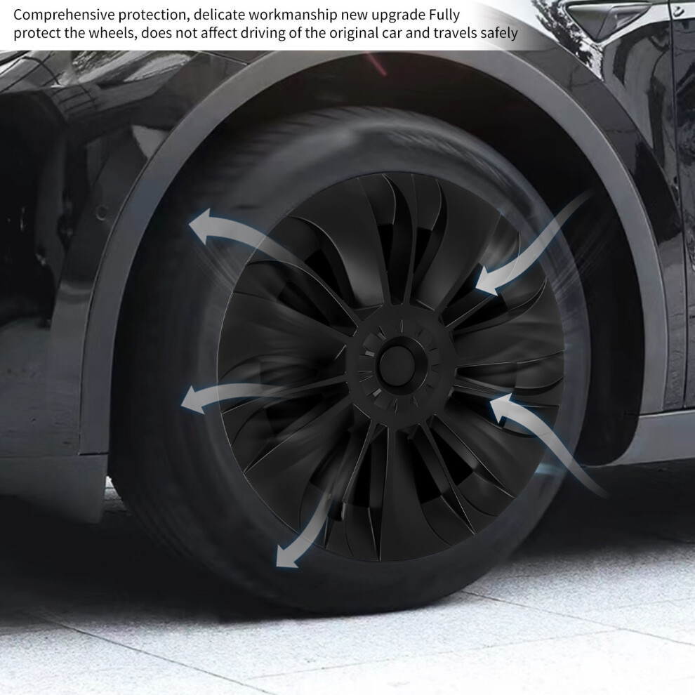 4X 19 Inch Hubcaps Asymmetrical For Tesla Model Y Black 7055741595936