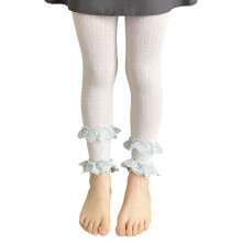 Children's Breathable Lace Trimmed Checkered Leggings-Gray M