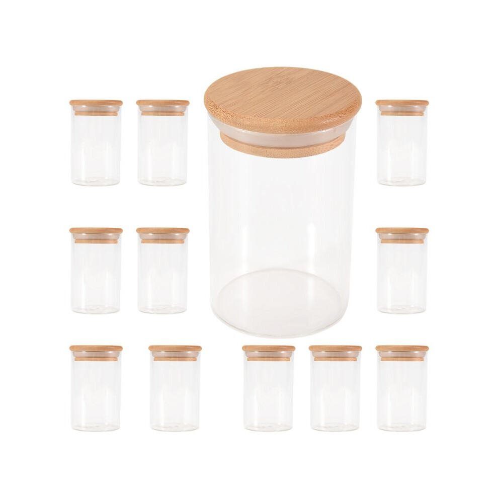 12Pcs Glass Jars Set(300Ml),Clear Spice Jars With Bamboo Lids, Food Storage Jars Canisters For Kitchen Counter Organizer 4711324432830