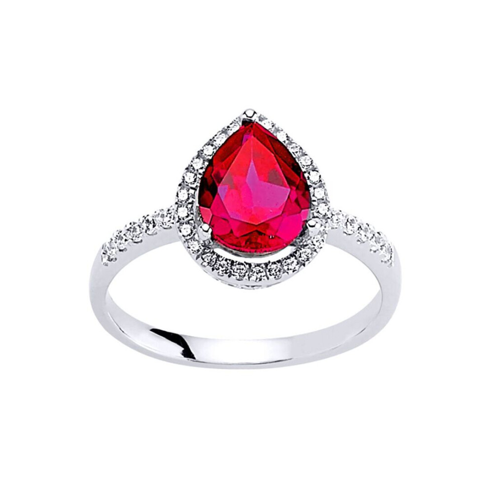 Jewelco London (M) Ladies Sterling Silver Ruby-Red Pear Cubic Zirconia Halo Engagement Ring - Gvr551 Red,Silver