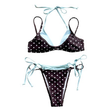 Women High Elastic Tankini Swimwear Set-brown polkadots M