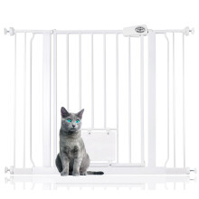 (Blanco, 100.8cm - 108.4cm) Bettacare Puerta Easy Fit para Mascotas con Trampilla Bloqueable para Gatos