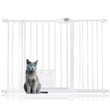 (Blanco, 113.8cm - 121.4cm) Bettacare Puerta Easy Fit para Mascotas con Trampilla Bloqueable para Gatos
