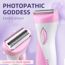 (Pink With Box, EU Plug) KEMEI Rechargeable Lady Shaver Electric Hair Remover Epilator Whole Body Use Female Care