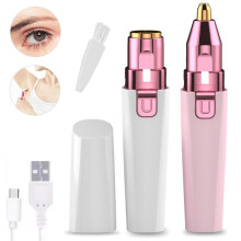 (Pink) Rechargeable Epilator 2 IN 1 Electric Eyebrow Trimmer Female Body Facial Lipstick Shape Hair Removal Mini Painless Razor Shaver