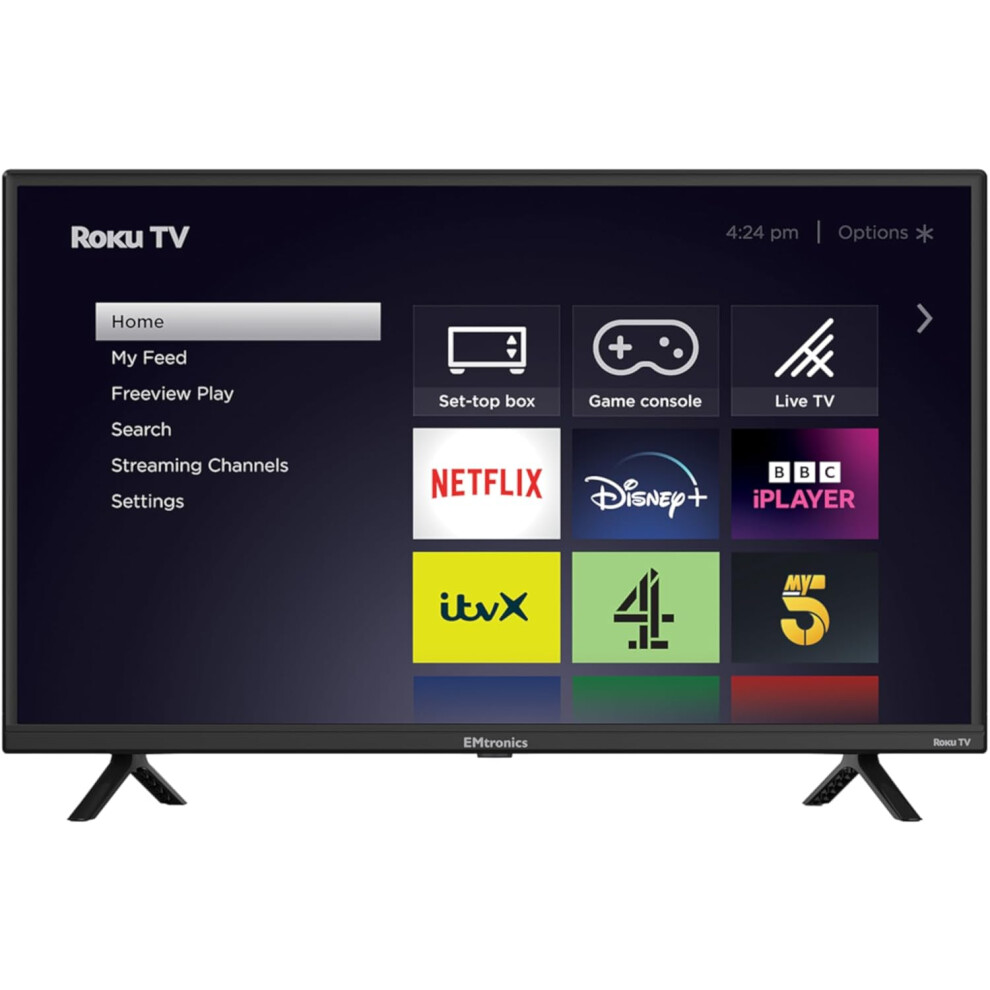 Emtronics Em32rok Roku Smart Tv 32" Inch Hd Ready 720P With Netflix, Disney+, Bbc, Freeview Play, Dolby Audio, Mobile Control, Usb - Black 3246589789128