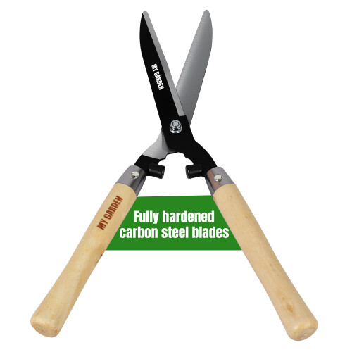 Garden Hedge Shears 50 cm with Hardened Carbon Steel Blade 3mm Wooden Handle Lightweight for Trimming Hedges Shrubs