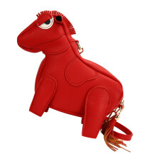 Cartoon Horse Shoulder Bag Crossbody Bag With Fringes-Red