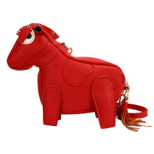 Cartoon Animal Print Purse With Long Fringes PU Shoulder-Red