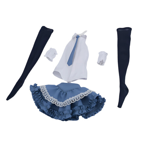 Hübsches Schulmädchen-Set mit schulterfreier Bluse und Rock-Blau