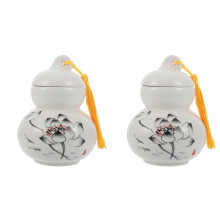 2Pcs White Ceramic Tea Canister Powder Holder Airtight Storage Jar
