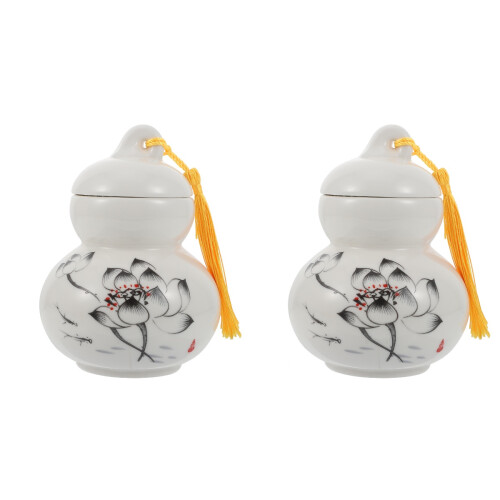 2Pcs White Ceramic Tea Canister Powder Holder Airtight Storage Jar