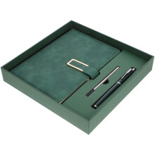 1Set Business Notizbuch Mit Grünem PU-Einband Und Vintage Stiftset