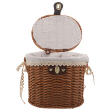 1Panier En Osier Anses Couvercle En Tissu Marron