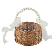 Wicker Flower Girl Basket for Weddings, Rattan Flower Basket Handmade Flower Girl Basket with Handle and Ribbon