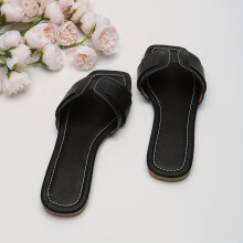 (Black, 7.5) [Women's Summer Slippers] New Summer Flat Slippers for Women - Open-Toed Fairy-Like Style One-Strap Outdoor Summer Slippers, Women Shoes