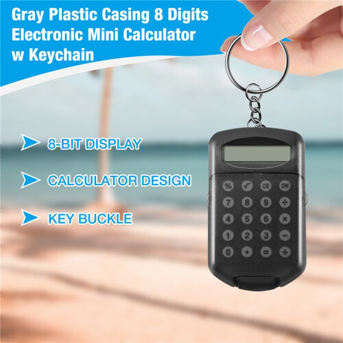 Gray Plastic Casing 8 Digits Electronic  Calculator w Keychain 2