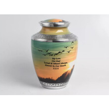 Personalised Memorial Urn for Adult Human Ashes Custom Printed Sunset Flying birds Aluminium Cremation Urn with Name, Dates & Memorial Message