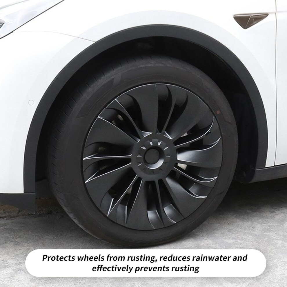 4 Piece Matte Hubcaps For Tesla Model Y Black 7055741534928