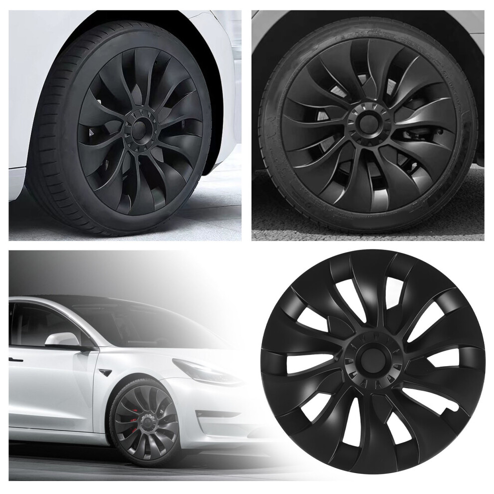 18In Tesla Model 3 Hub Cap Set Matte Abs Black 7055741535024