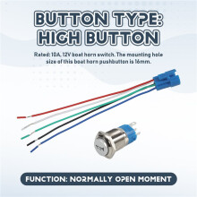 16Mm Hoornschakelaar, Marine Hoornknop, 12V Waterdichte Metalen Luchthoorn, Drukknop voor Auto, Trein, Boot
