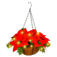 Cesta Colgante NavideñA con Flores Rojas y para DecoracióN de Porche y JardíN Al Aire Libre