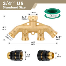 Star 4-Weg Heavy-Duty Messing Tuinslangsplitter, 3/4 Inch Tuinslangfitting Snelkoppelingen Vrouwelijk en Mannelijk, voor Tuin