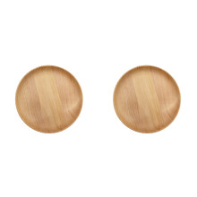 2Pcs Light Brown Wooden Dinner Plates Round Serving Platter Dinnerware