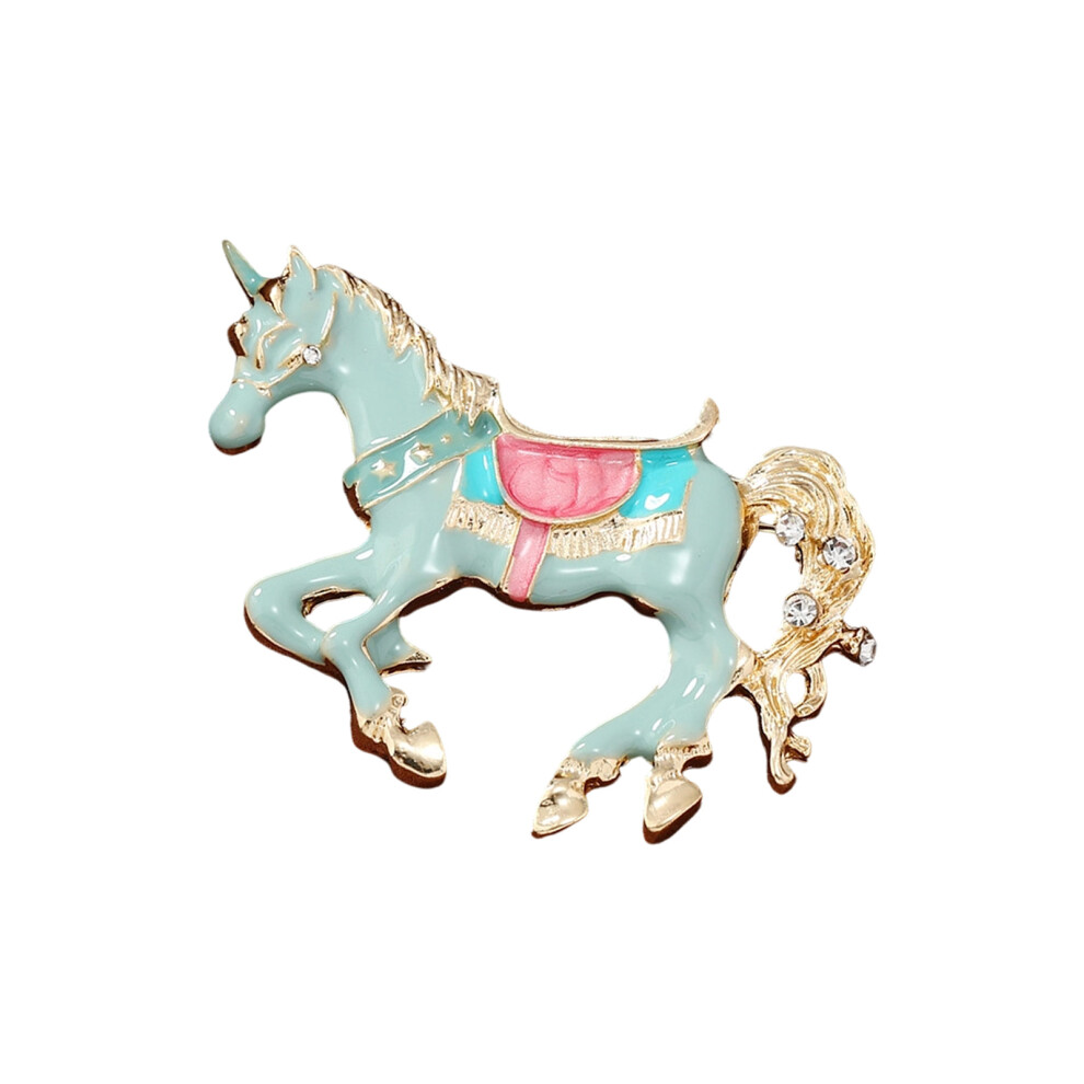 Retro Unicorns Horse Brooch With Enamel Finish Vibranting-Blue