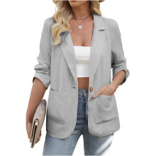 Women's Business Casual Blazer, Long Sleeve,-Dark Grey XXXL