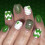 24Pcs White Glitters Press On Nail Green Clovers Design Short 2
