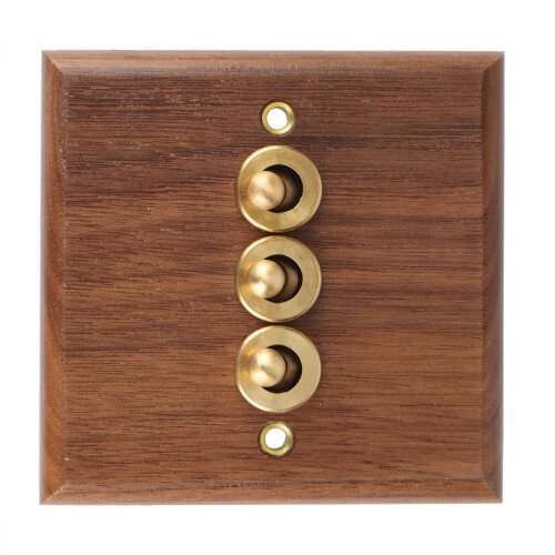 Retro American Industrial Style Light  Socket, Solid Wood Brass Toggle  Plate(3 Open) 1