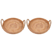 2St Rieten Opbergtray Rond Khaki Voor Brood En Snacks Serveren