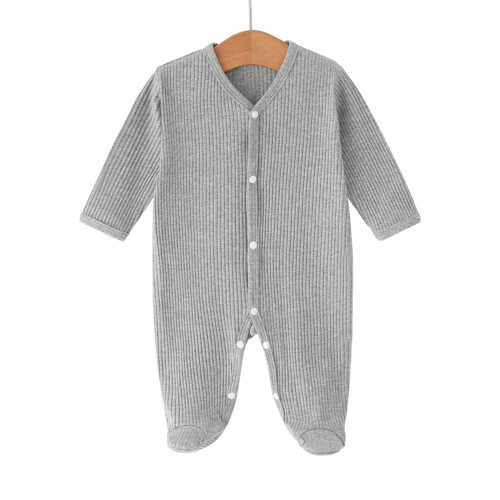 Breathable Cotton Polyester Baby Romper Long Sleeve-Gray