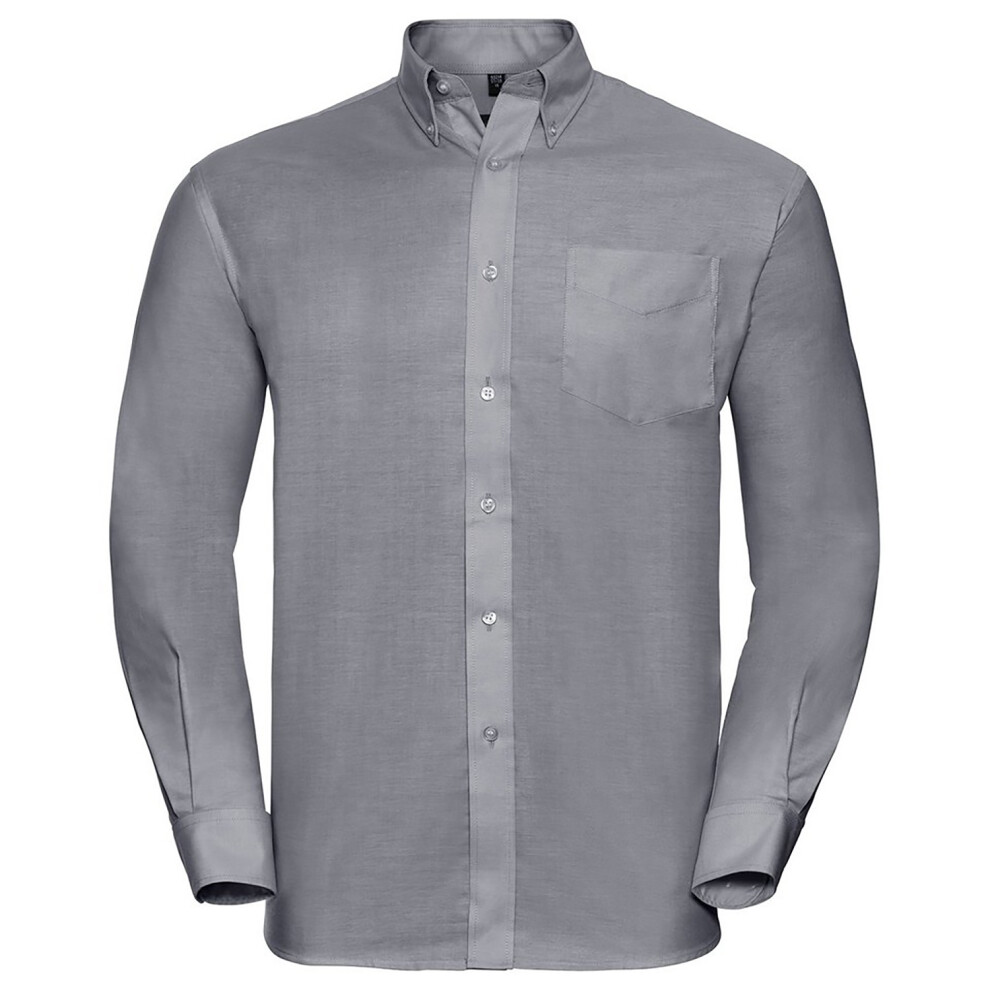 Russell (19.5Inch, Silver Grey) Collection Mens Long Sleeve Easy Care Oxford Shirt Silver,Grey