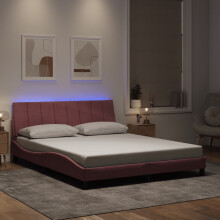 vidaXL sengestel med LED-lys pink 160x200 cm fløjl