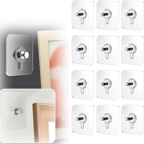 (12 PCS, 2.75*2.75 inch) Σετ 12 γάντζων αυτοκόλλητων χωρίς τρύπημα - Κρεμάστρες κουζίνας