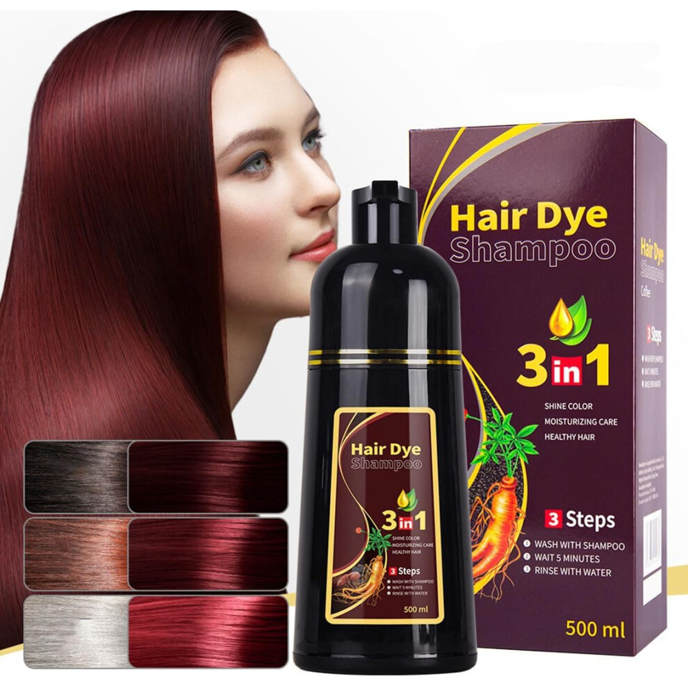 Gogerstar Black,Red,Grey (Wine Red) Black Hair Dye Shampoo 3 In 1, Herbal Dye Shampoo For Grey Hair Coverage Hair Color For Women Men, 500Ml