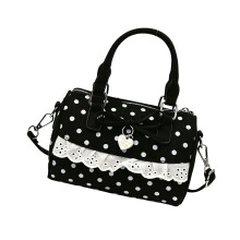 Zarte Handtasche mit Spitzendetail, PU-Umhängetasche,-Schwarz