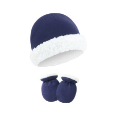 Bonnet et mitaines en coton et Polyester doux,-Bleu marine