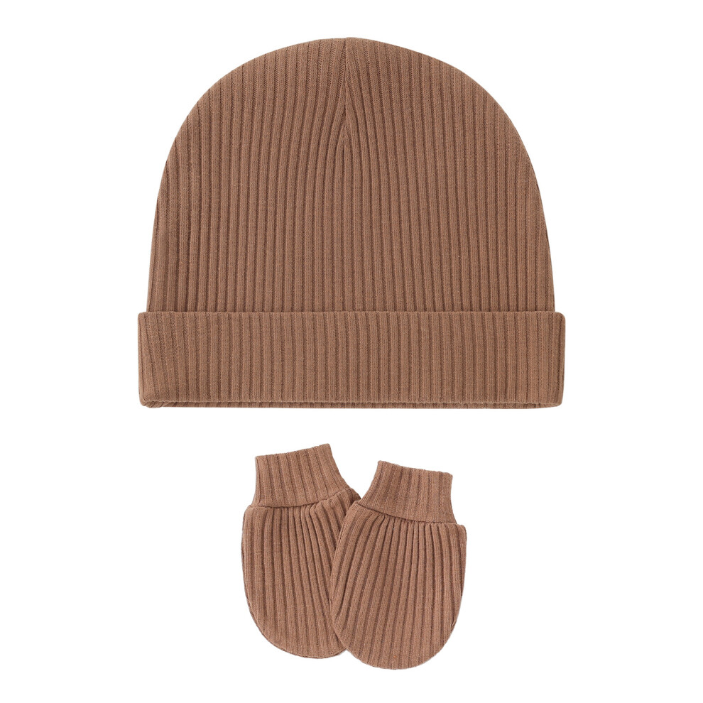 Baby Nursery Hat and Gloves Set Cotton Winter Caps Gloves-brown