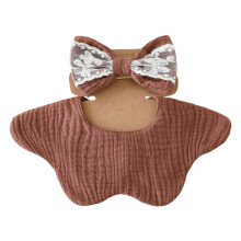 Elegant Lace Design Baby Nursing Bib Headdress Set Cotton-A
