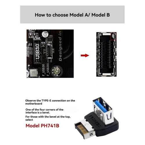 USB C Header Adapter TYPE-E to USB 3.1 90 Degree Steering Converter for Computer Motherboard Internal Connector PH741B 2