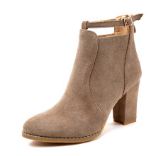 (Camel, 36) 2026 autumn and winter short boots single boots British style thick heel high heels boots single lining back zipper