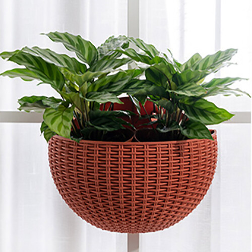2 Pcs Rattan Style Wall Mounted Flower Pot