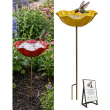 (#2, -) Handgefertigte Metall-Blumenhalter mit Vogelbad & Bienen-Wasserstation - Garten Deko