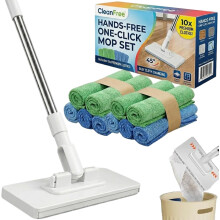 (1pc With 10 Cloth, -) Hands-free Flachmopp, Ein-Klick Bodenreinigung, Sockel- & Fensterreinigungsset