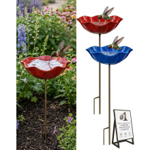 (Mix6, -) Handgefertigte Metall-Blumenhalter mit Vogelbad & Bienen-Wasserstation - Garten Deko