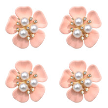 4Pcs Pearls Rhinestones Shirt Cufflinks Clip Flower Shape-1